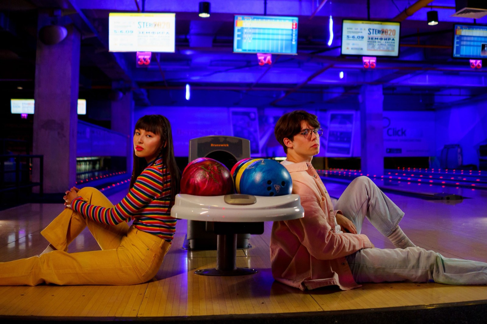 Glowing duckpin bowling lanes